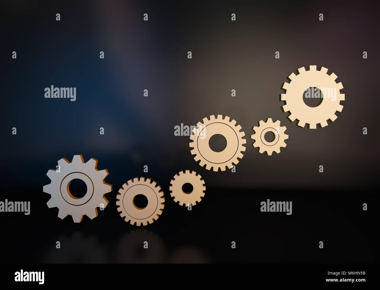 Rotierende Zahnräder und Balkendiagramme, Reichtum finanzielle Investitionen, Teamarbeit Stockfoto