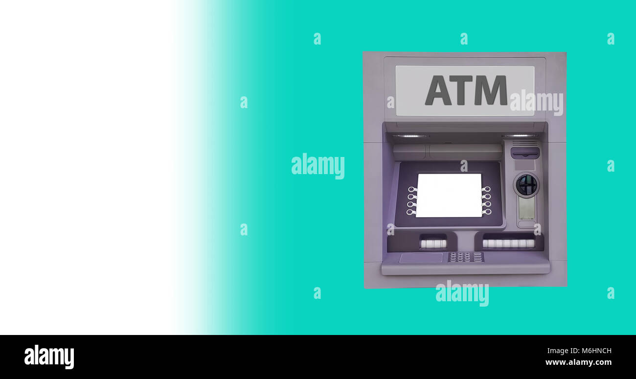 ATM für ein Mittel mit hellen blauen Gradienten Hintergrund Stockfoto