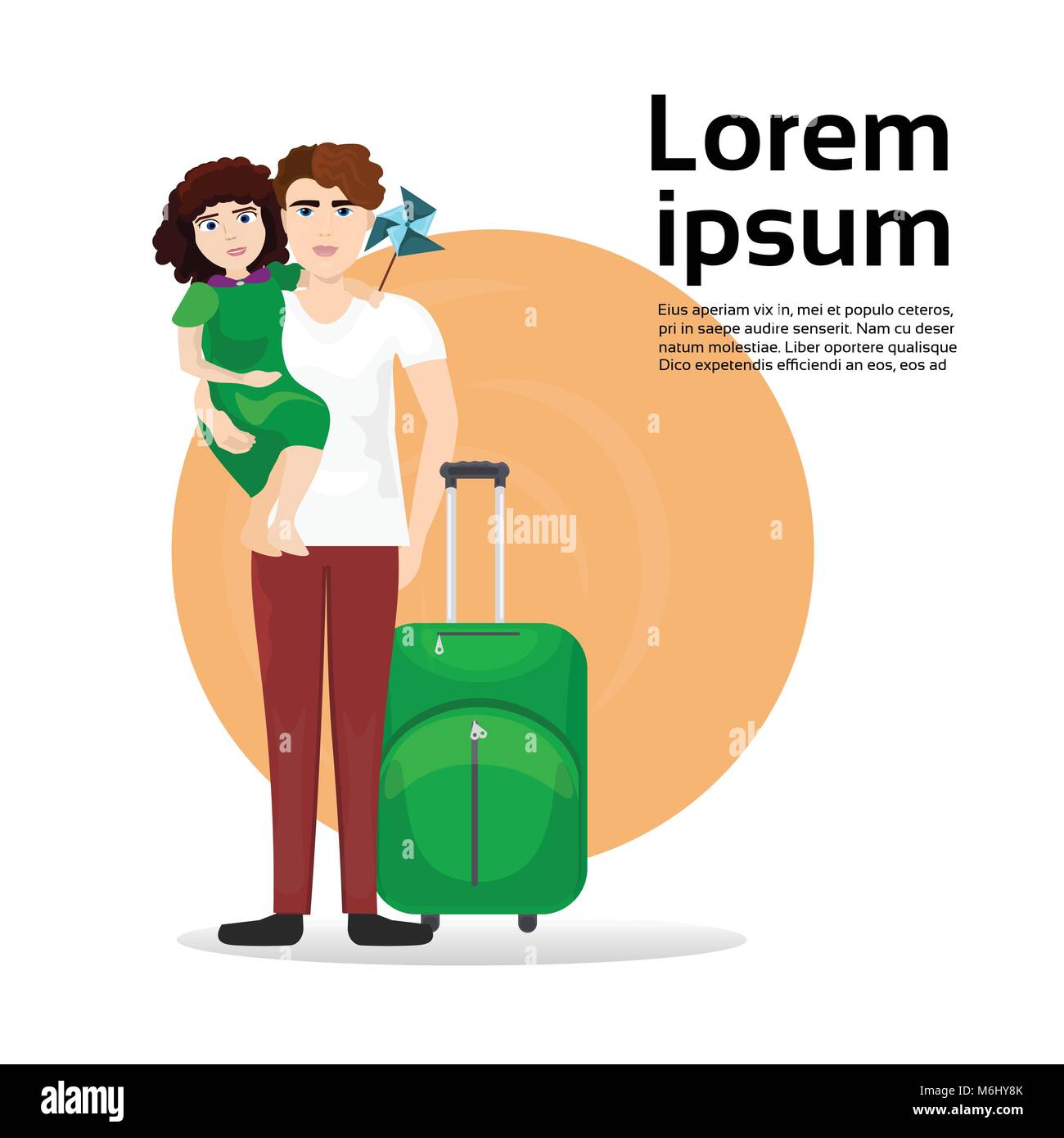 Vater und Tochter mit Gepäck Koffer über Hintergrund mit Kopie Raum Reisen und Tourismus Konzept Stock Vektor