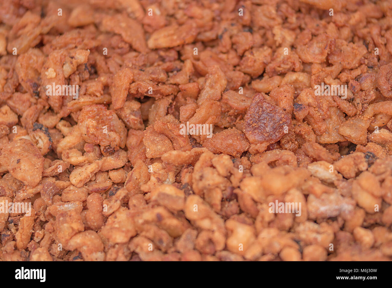 Nahaufnahme von rustikalen Knusprig frittierte Schweineschwarte, flachen Fokus Stockfoto