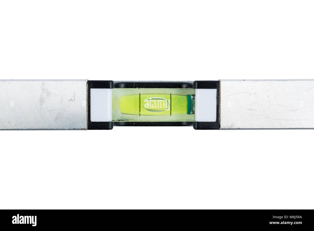 Silver Spirit Level auf weißem Hintergrund. Bau Werkzeug. Metall kleine Geist Hebel. Tool zum Reparieren. Stockfoto