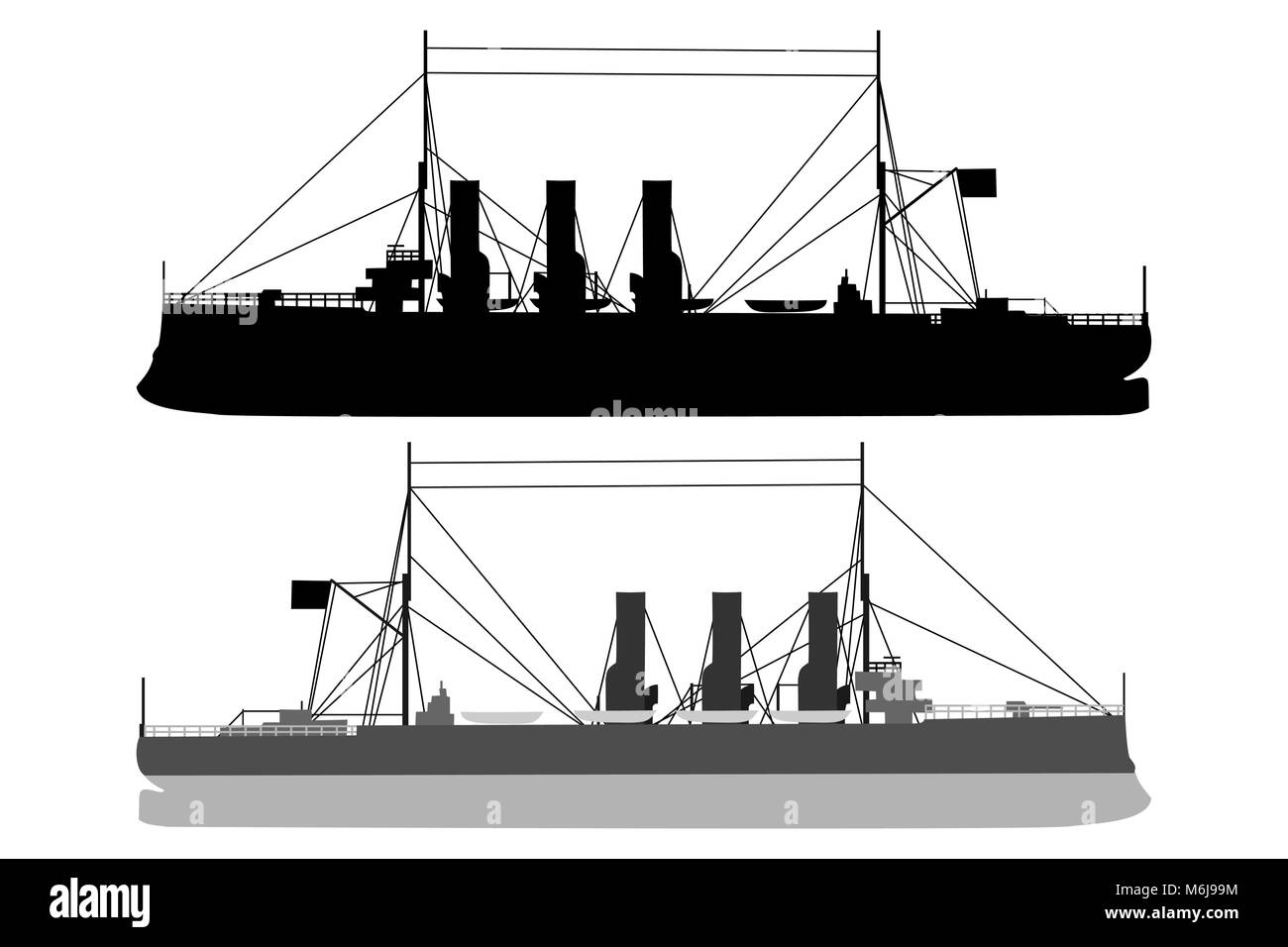 Silhouette eines Schiffes - Vector Illustration - Schwarz und Weiß, Kreuzer Aurora Stock Vektor