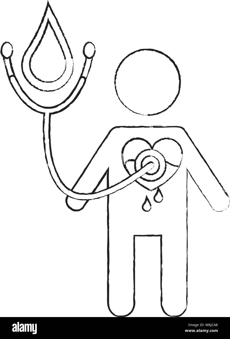 Mann Stethoskop Herz Blut medizinische Hämophilie Stock Vektor