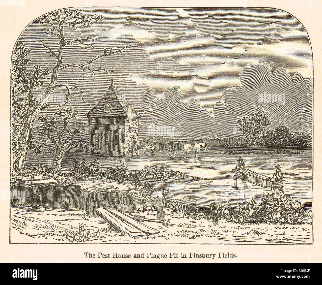 Der Schädling Haus und Pest Grube, Finsbury Felder, London, England, die Große Pest von 1665 Stockfoto