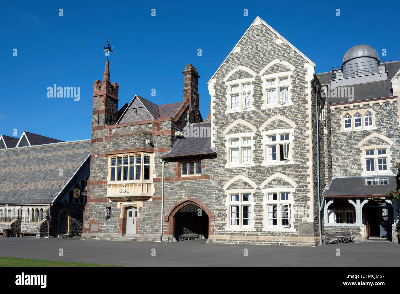 Die große Schule und Hase Memorial Library auf Viereck, Christ's College, Rolleston Avenue, Christchurch, Canterbury, South Island, Neuseeland Stockfoto