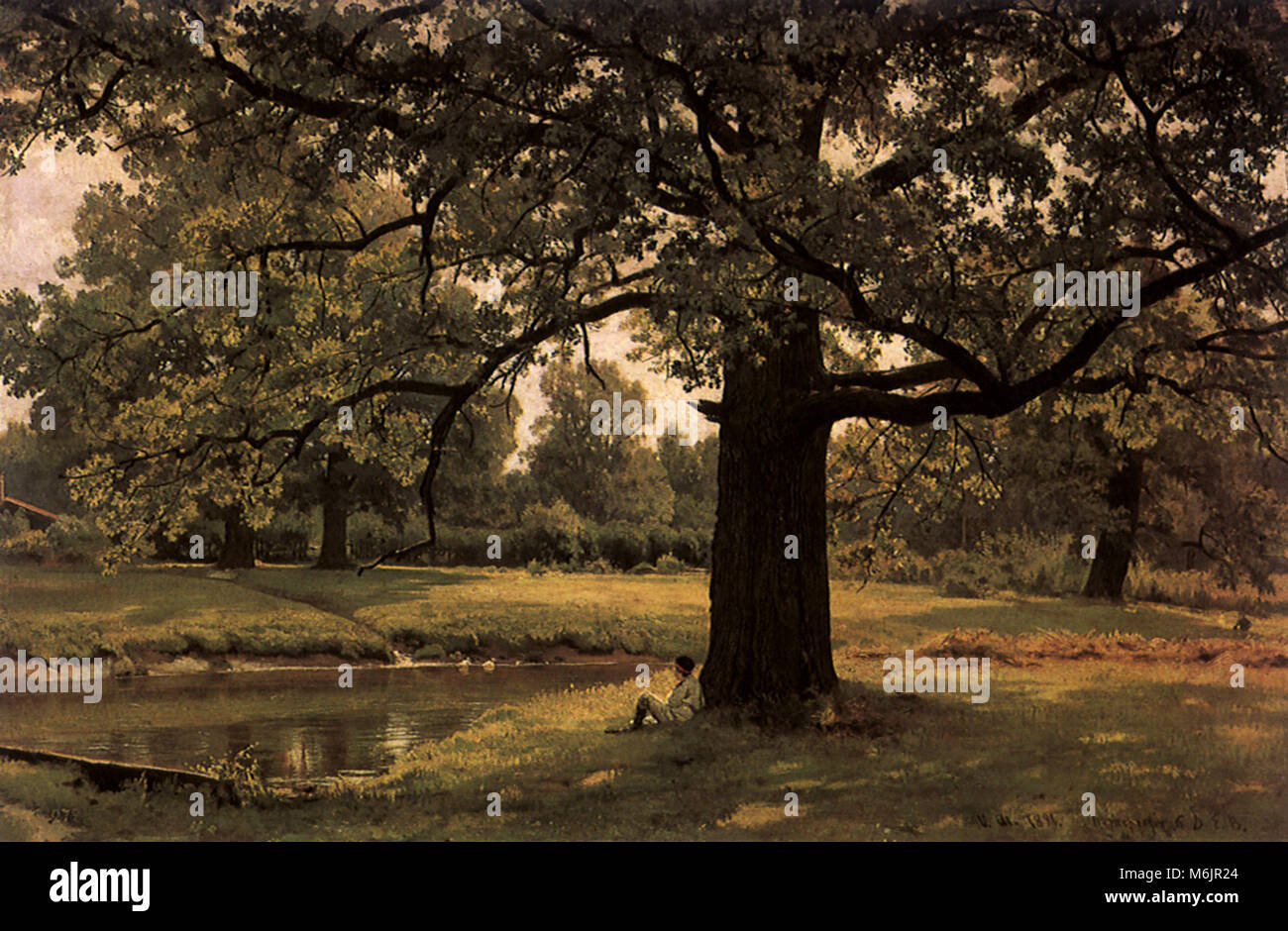 Eichen in alten Peterhof, Shishkin, Ivan, 1891. Stockfoto