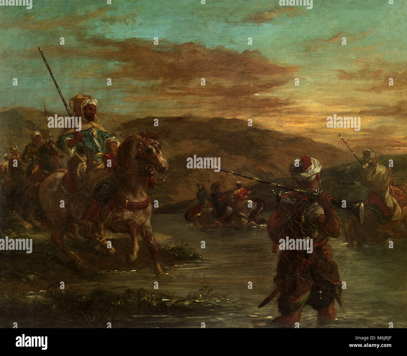 Marokkanische Truppen Wattiefe ein Fluss, Delacroix, Eugene, 1848. Stockfoto