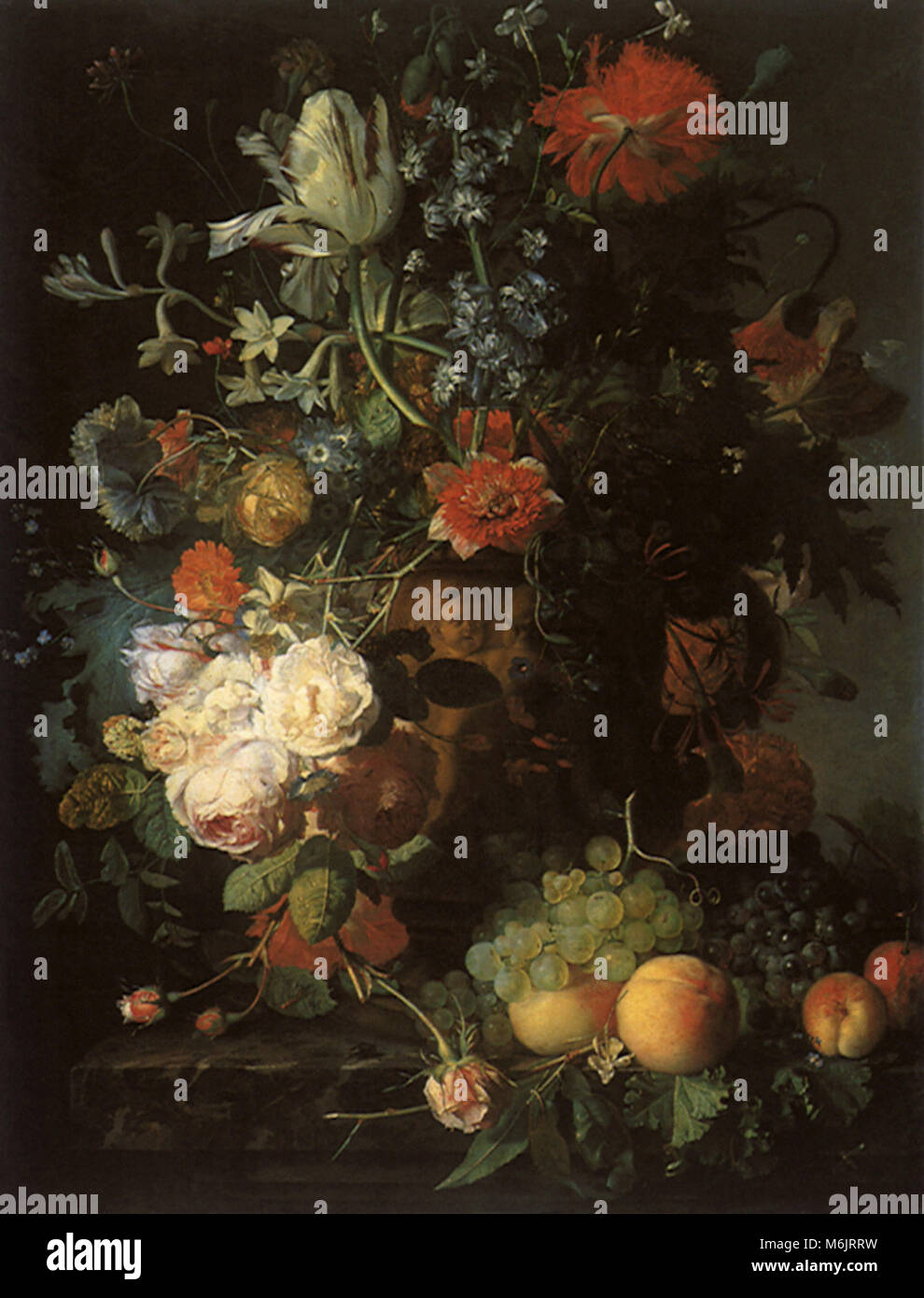 Stillleben mit Blumen und Obst, Jan van Huysum, 1633. Stockfoto