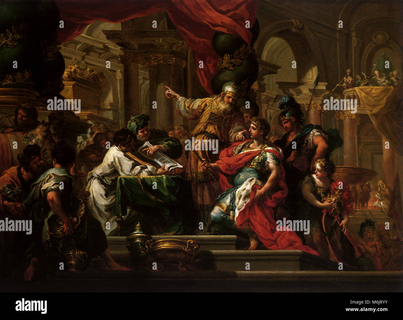 Alexander der Große im Tempel von Jerusalem 1736, Conca, Sebastiano, 1736. Stockfoto