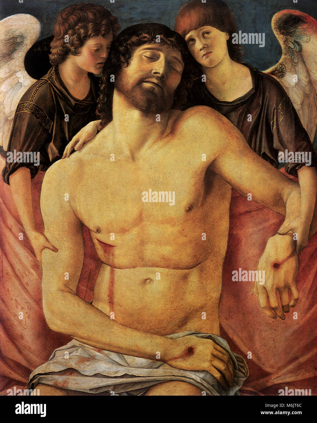 Toten Christus, unterstützt durch zwei Engel, Bellini, Giovanni, 1485. Stockfoto