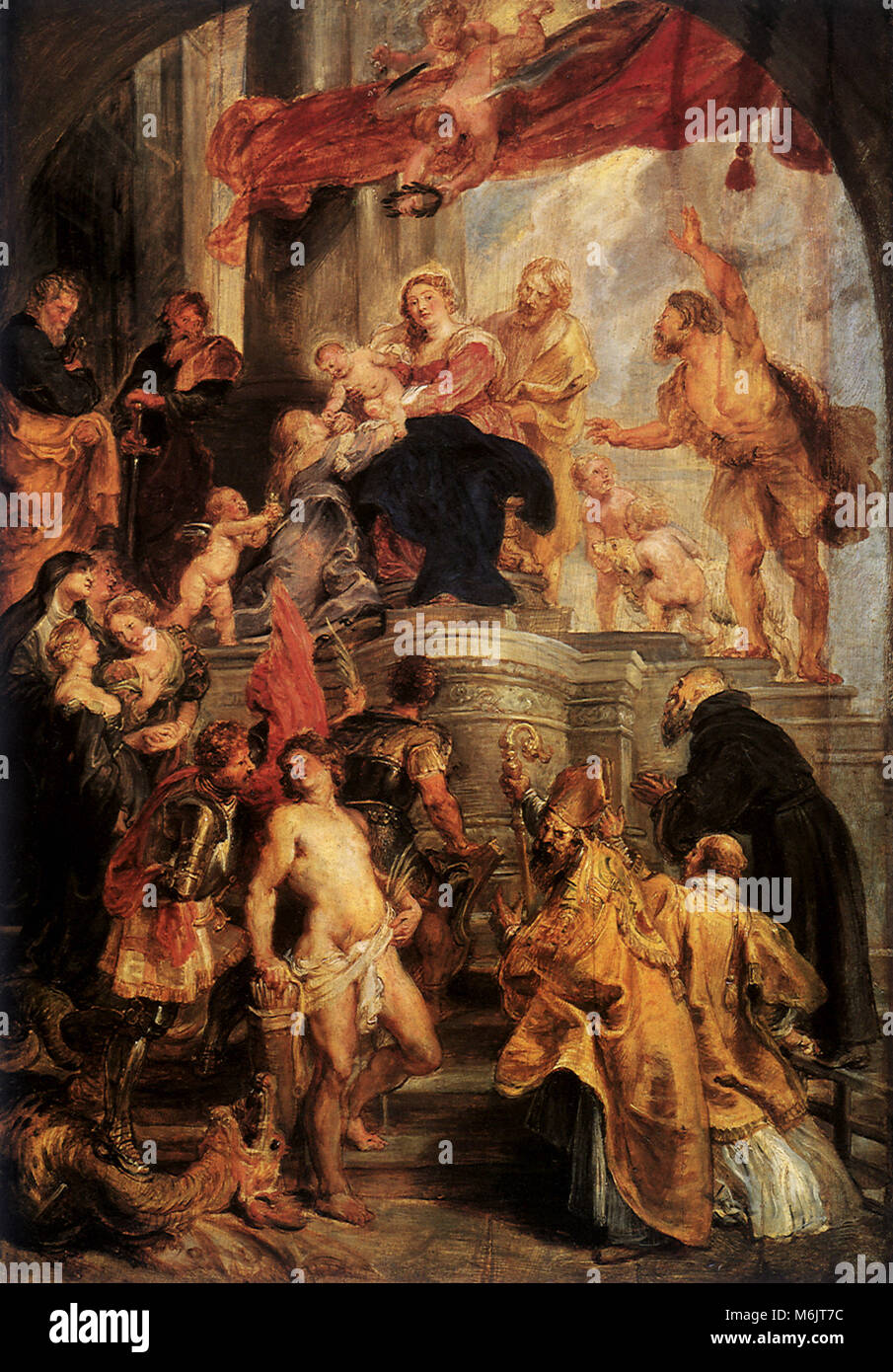 Madonna mit Kind auf dem Thron mit Heiligen, Rubens, Peter Paul, 1628. Stockfoto