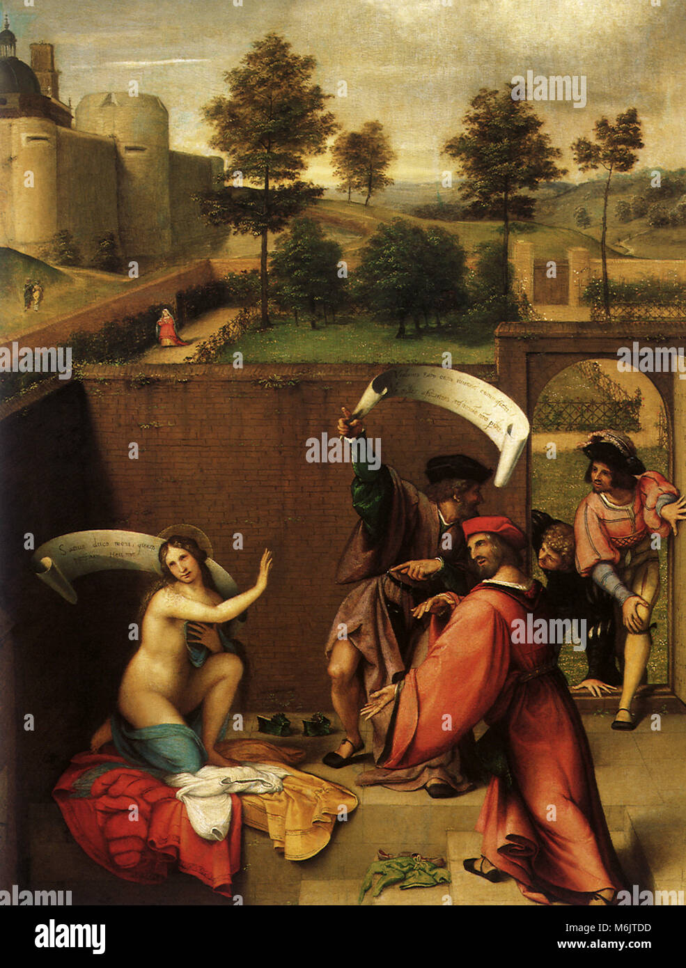 Susanna und die Ältesten, Lotto, Lorenzo, 1517. Stockfoto