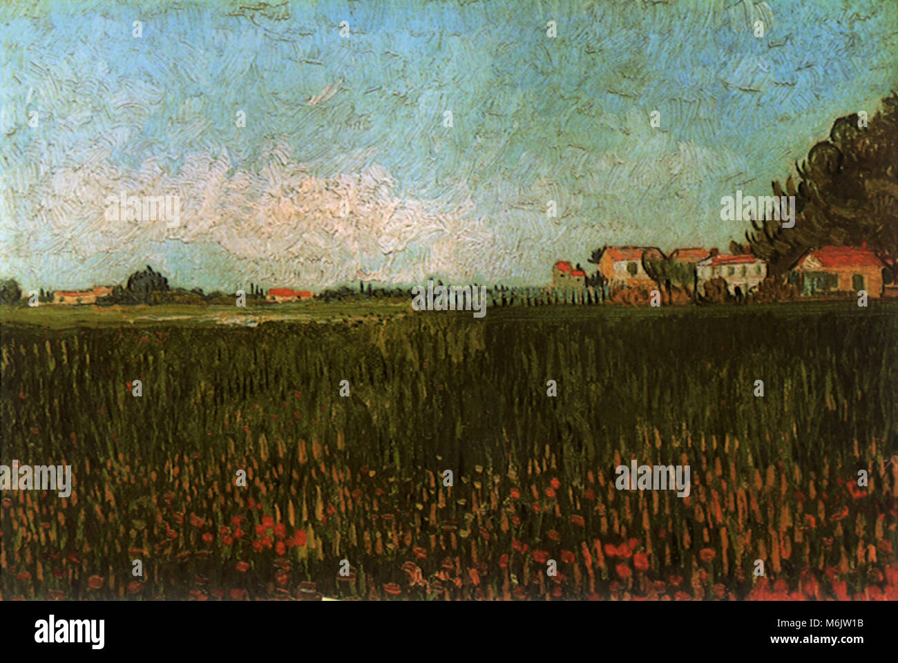 Bauernhäuser in einem Weizenfeld in der Nähe von Alres, Van Gogh, Vincent Willem, 1888. Stockfoto