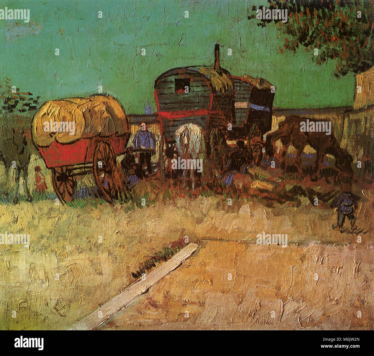Lager der Zigeuner, die mit Wohnwagen, Van Gogh, Vincent Willem, 1888. Stockfoto