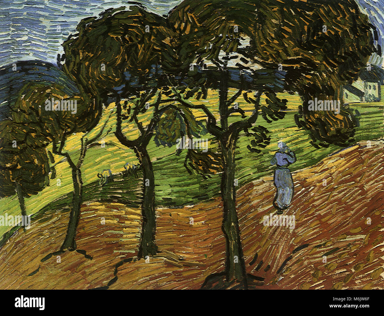 Landschaft mit Bäumen und Zahlen, Van Gogh, Vincent Willem, 1889. Stockfoto