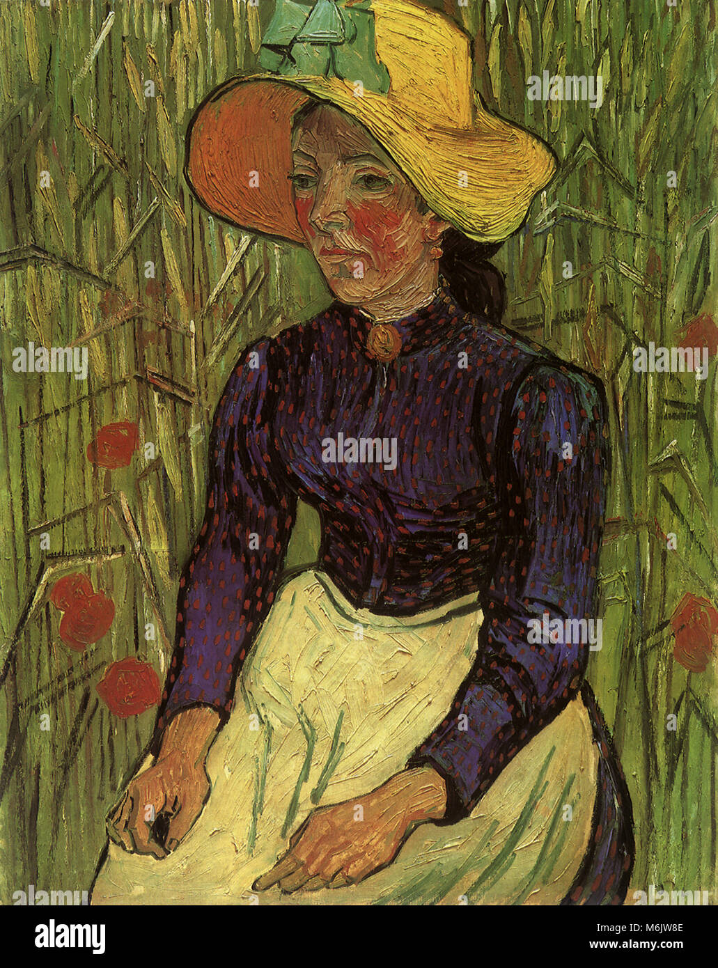 Junge Bäuerin mit Stroh Hut in der Weizen, Van Gogh, Vincent Willem, 1890 Sitzen. Stockfoto