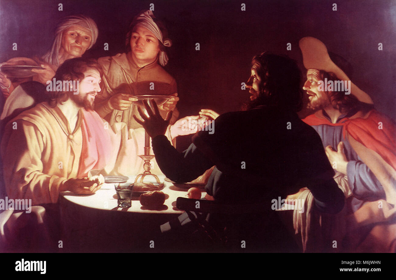 Das Abendmahl in Emmaus, Gerrit Van Honthorst, Studio &, 1640. Stockfoto