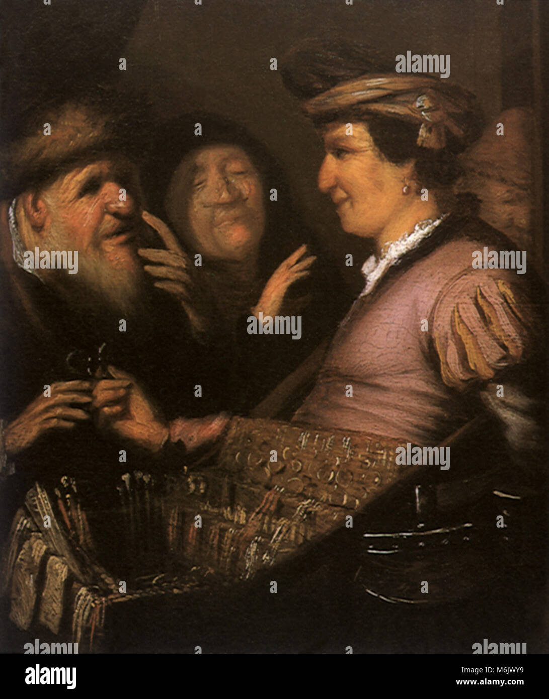 Die Spectacles-Seller, frühe Leyden Anhänger von Rembr, 1629. Stockfoto