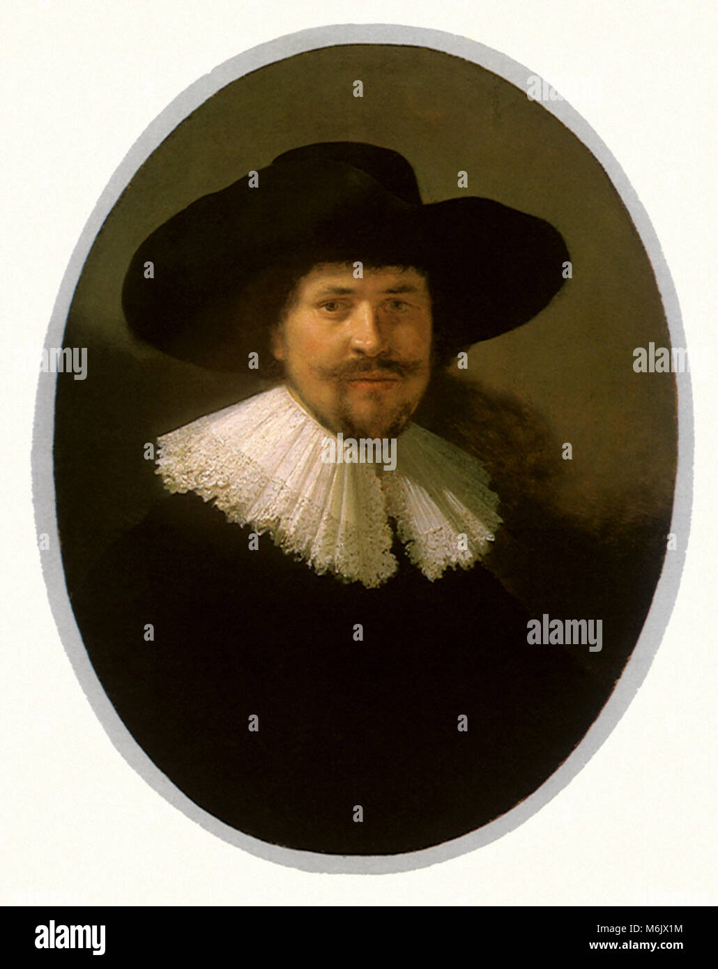 Porträt eines Mannes mit einem Spitzbart&a Wide-Brimmed Hut, Rembrandts Werkstatt, 1634. Stockfoto