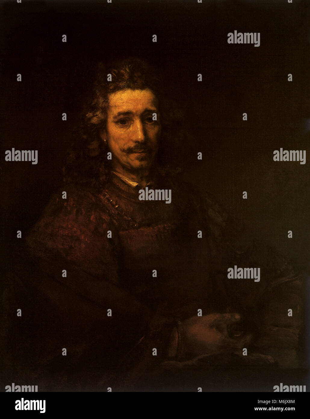 Ein Mann mit einer Lupe in der rechten Hand, Rembrandt, Harmensz van Rijn, 1665. Stockfoto