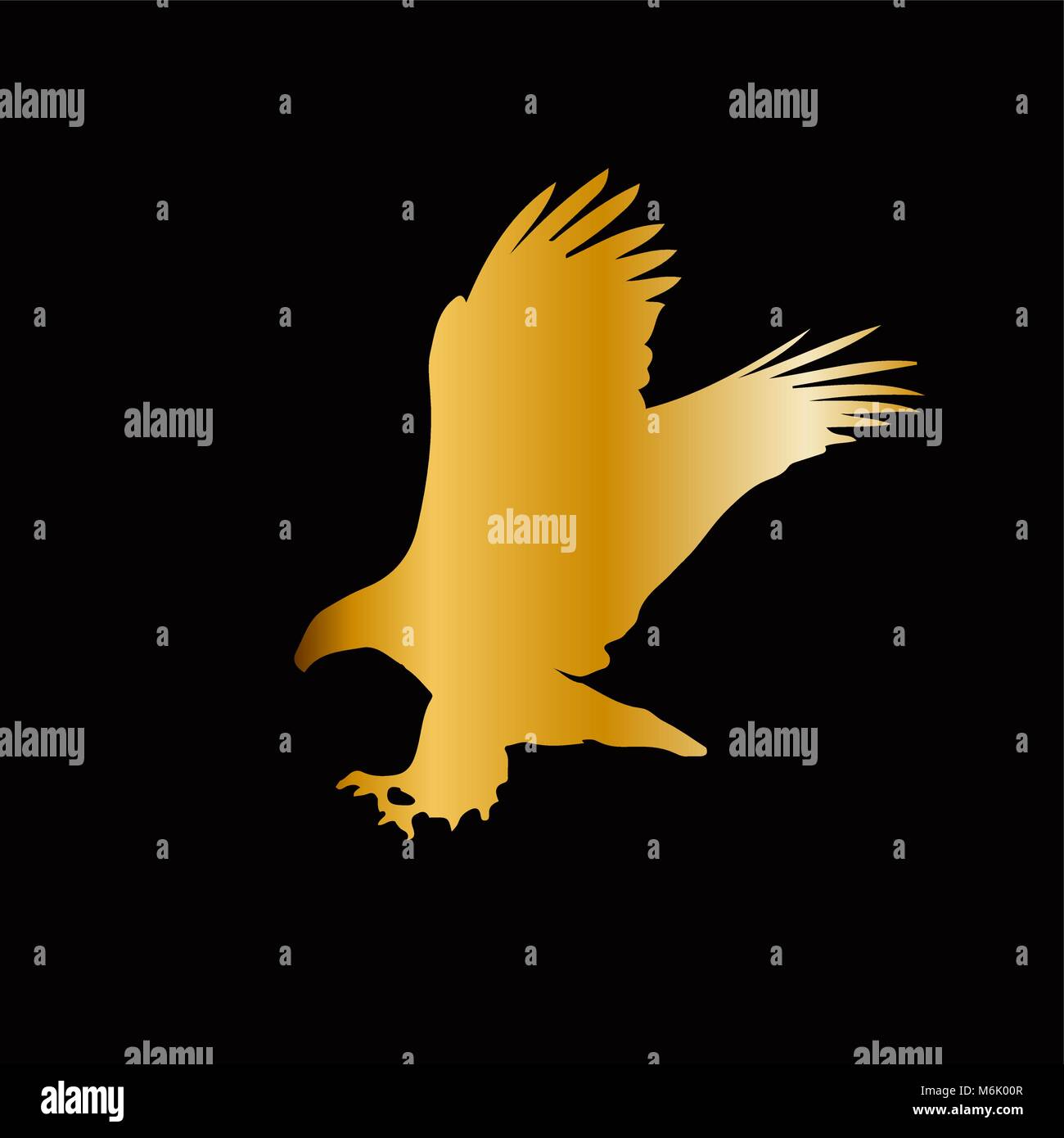 Goldene Silhouette der Adler auf schwarzem Hintergrund isoliert. Vector Illustration, Clip Art, Symbol, Zeichen, Symbol der Adler für Design. Stock Vektor