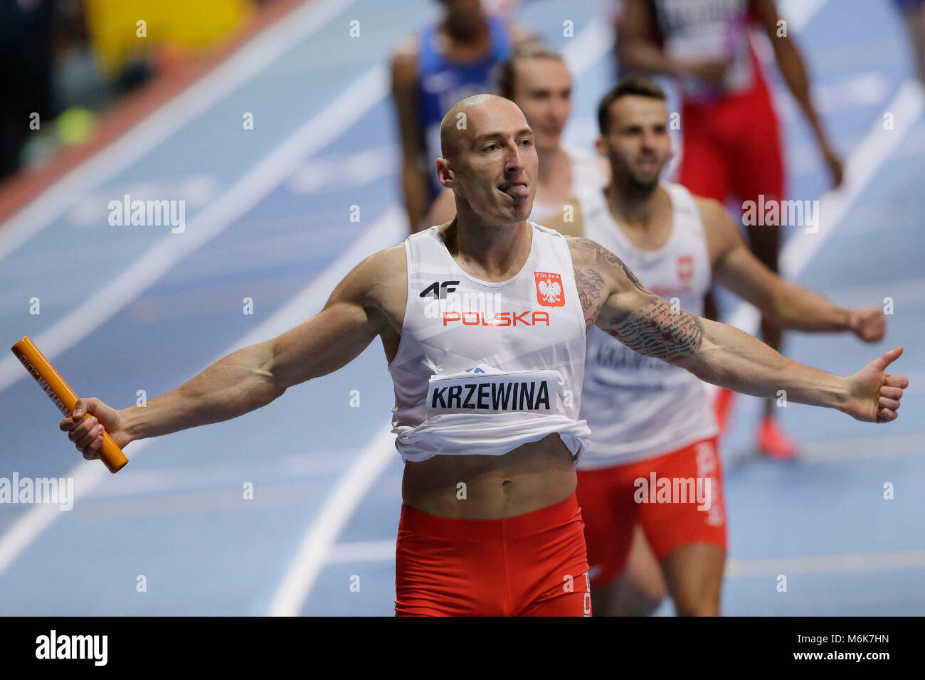 Birmingham 4 Mar 2018 Jakub Krzewina Von Team Polen L Feiert Nach Dem Sieg Der Manner 4 Im Arena Birmingham In Birmingham Grossbritannien 4 Marz 2018 X Wahrend Der Iaaf World Indoor