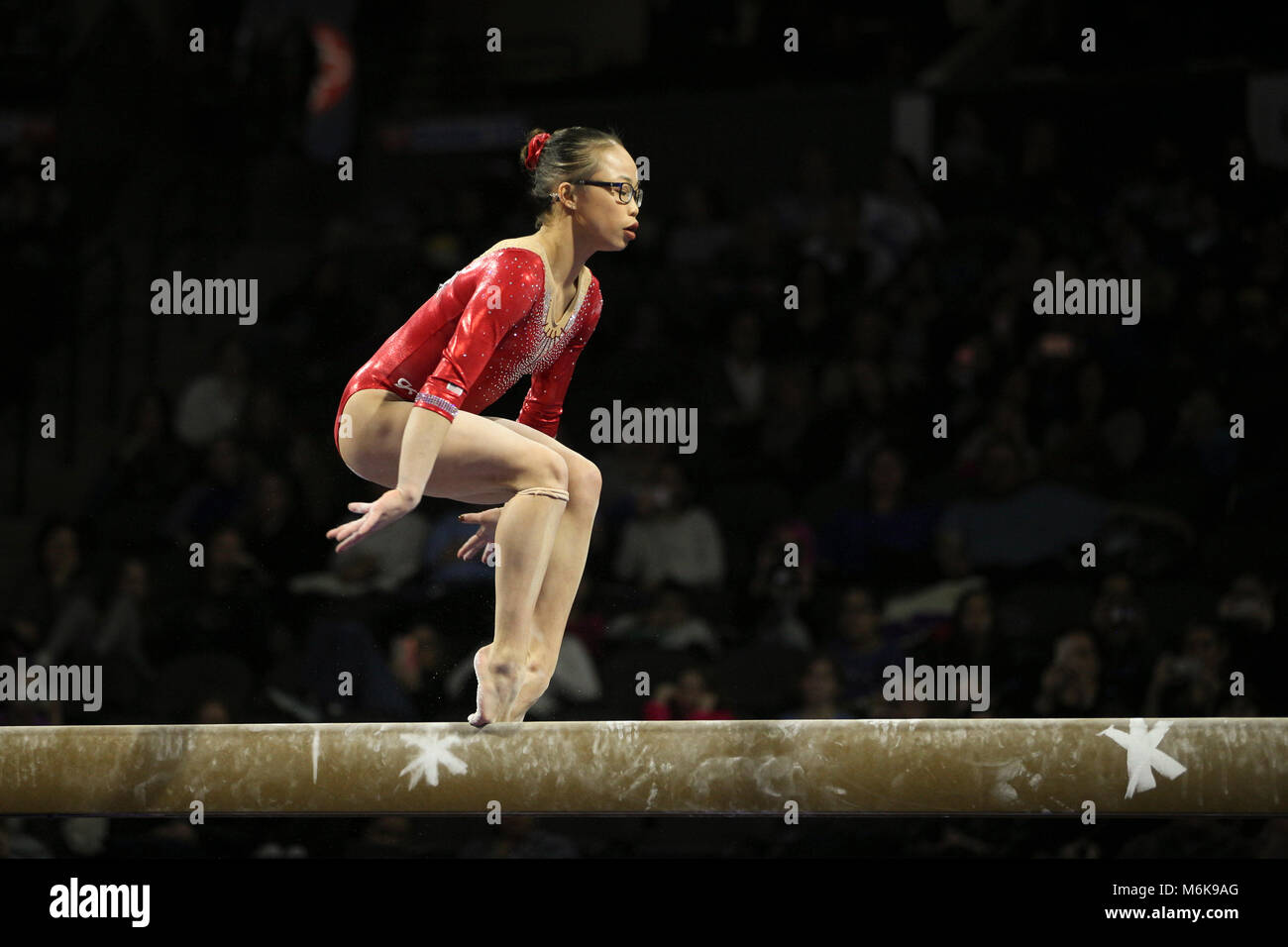 März 3, 2018: Gymnast Morgan Hurd (USA) während der 2018 American Cup Gymnastik Meisterschaften, in Hoffman Estates, IL statt. Melissa J. Perenson/CSM Stockfoto