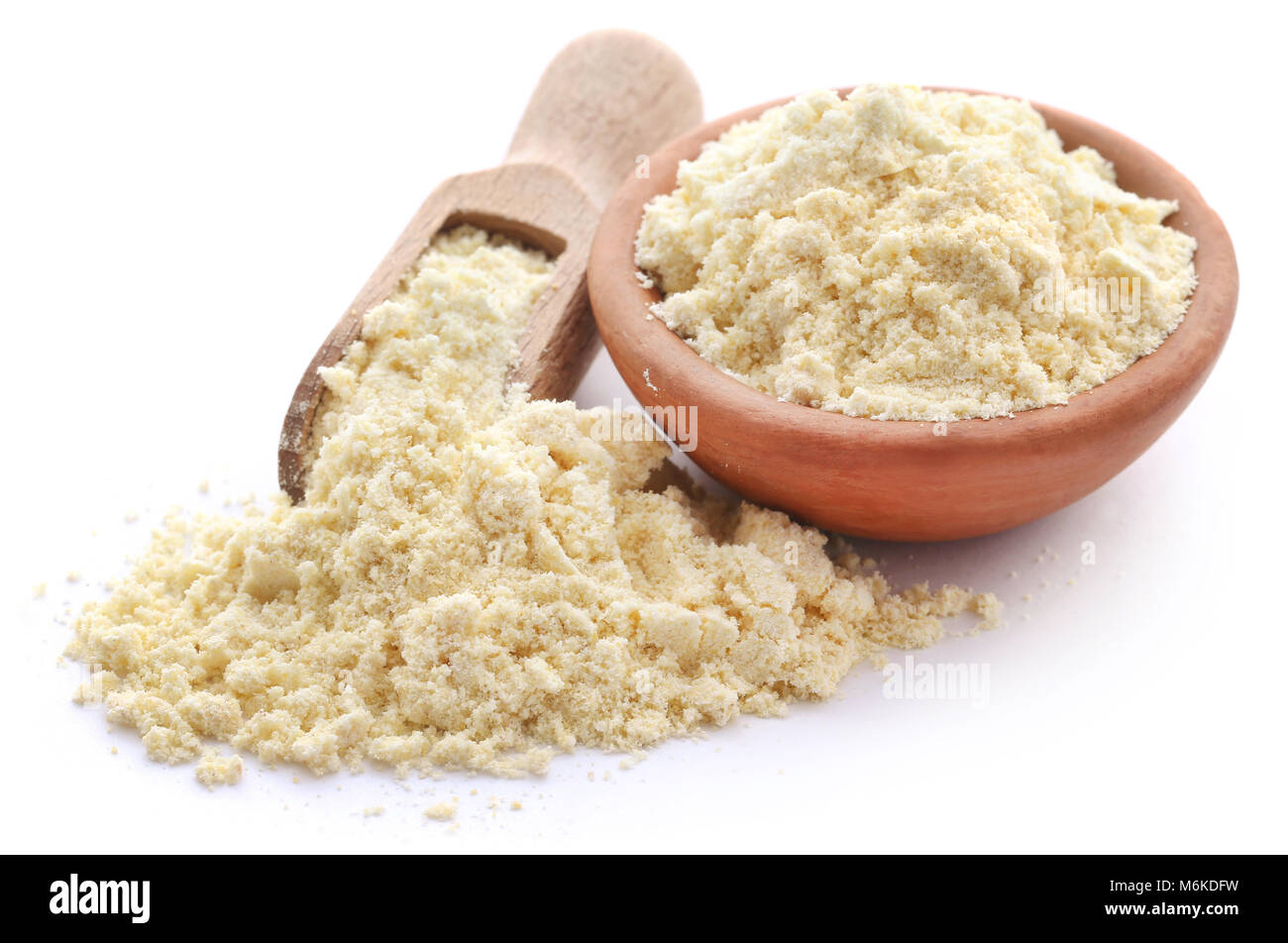 Gramm Mehl closeup auf weißem Hintergrund Stockfoto