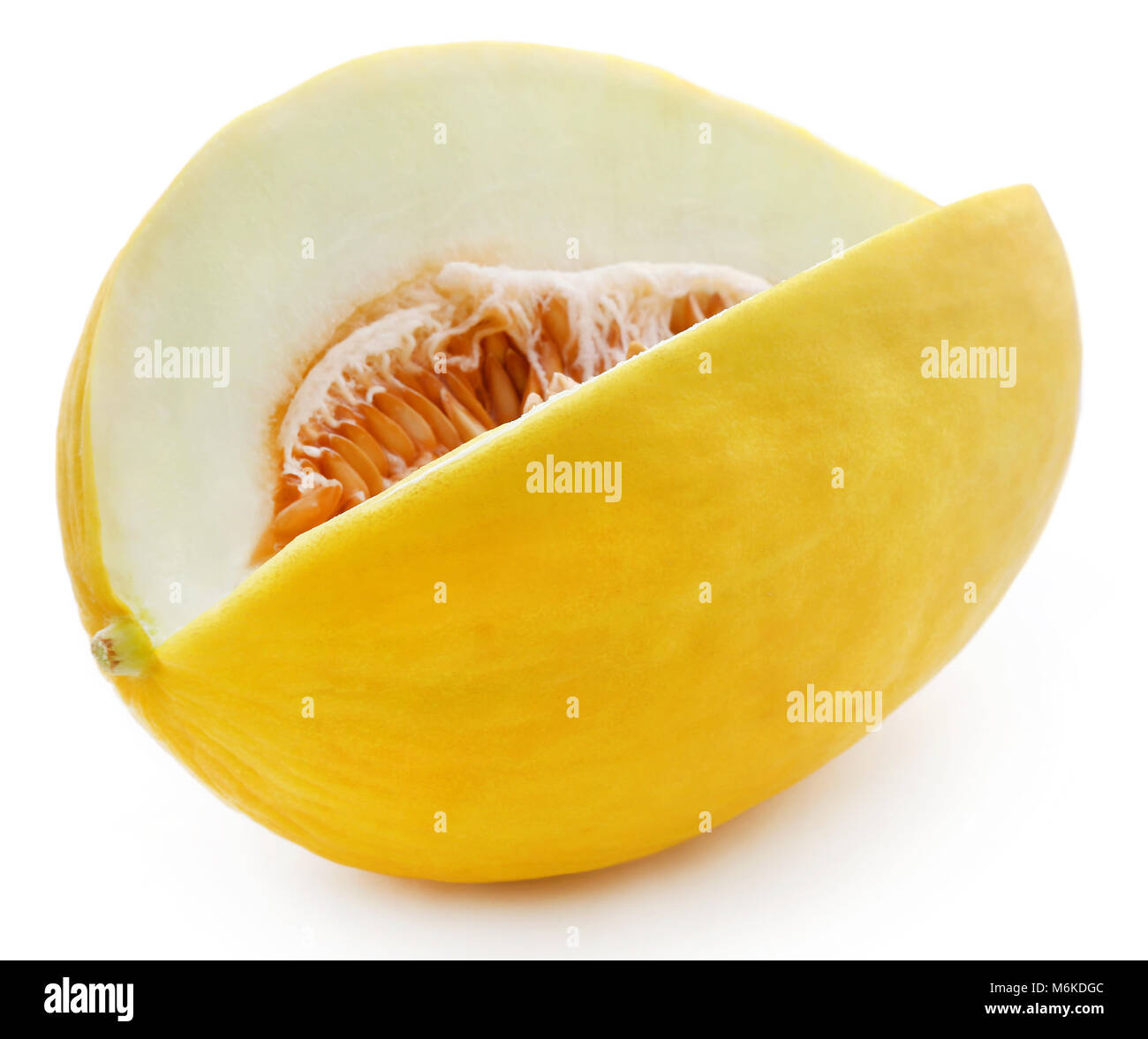 Brillante Honigmelone auf weißem Hintergrund Stockfoto