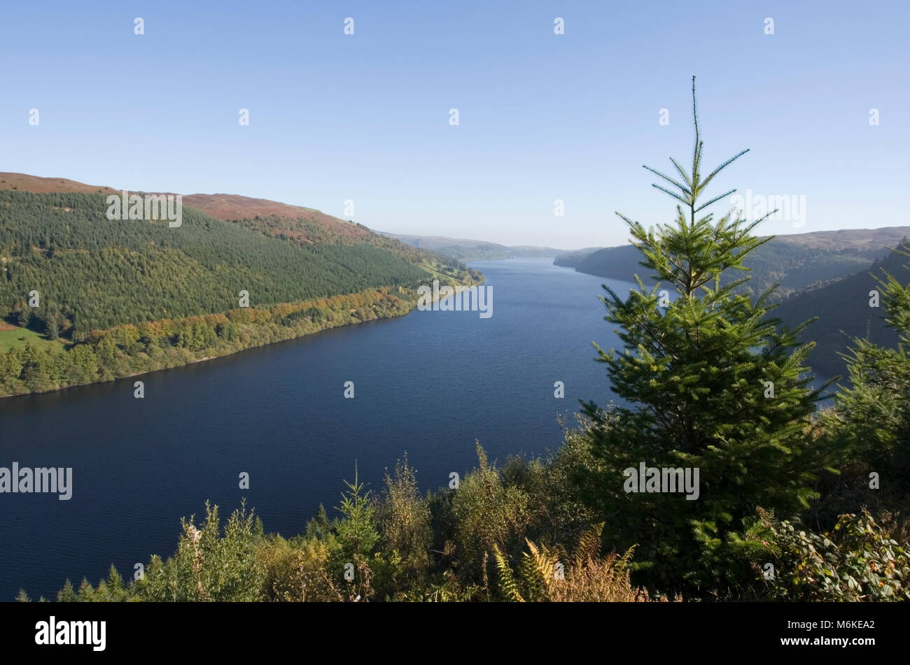 Blick auf Lake Vyrnwy, Llanwddyn, Oswestry, Wales, 2010 Stockfoto