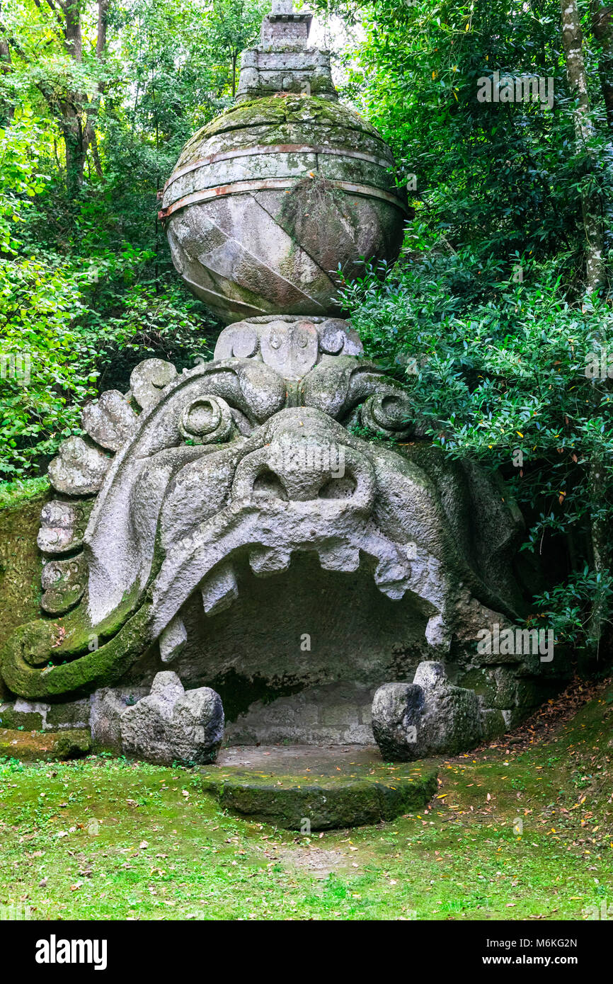 Geheimnisvolle Park der Monster, Bomarzo, Viterbo, Italien. Stockfoto