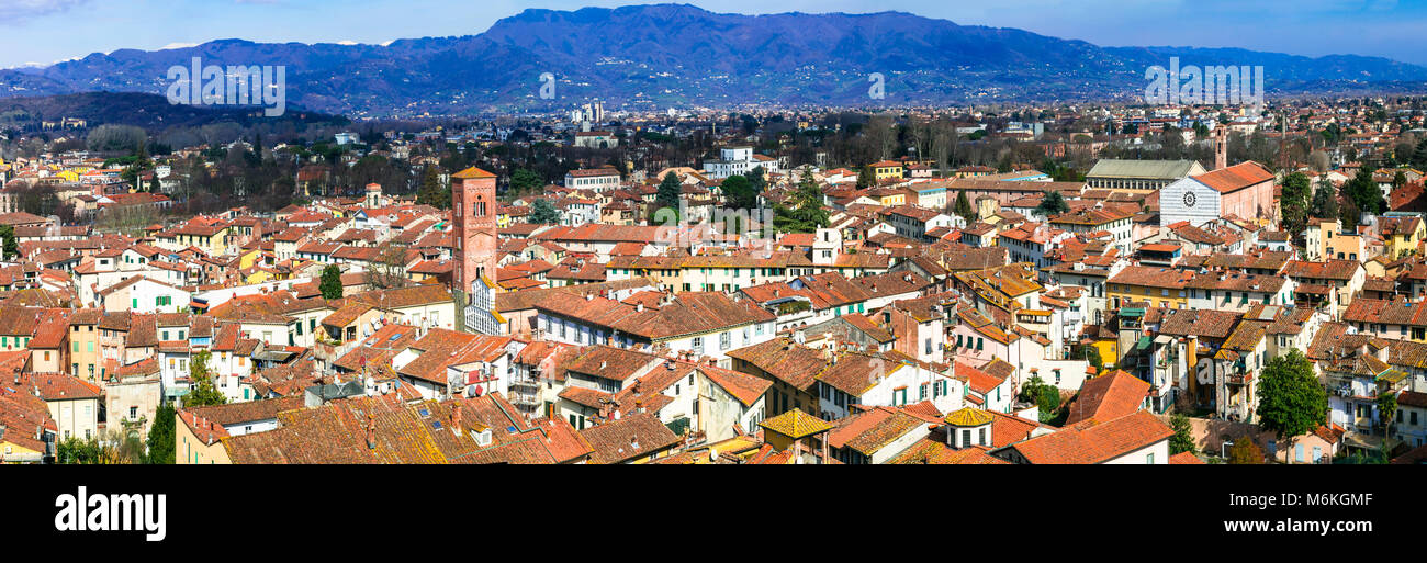 Beeindruckende Stadt Lucca, Panoramaaussicht, in der Toskana, Italien. Stockfoto