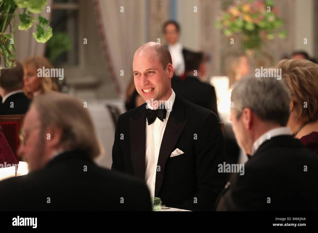 Der Herzog und die Herzogin von Cambridge besuchen Sie ein Abendessen im Königlichen Palast in Oslo. Prinz William und König Harald machten beide Reden an der Veranstaltung. Mit: Wilhelm Herzog von Cambridge, Prinz William, Wo: Oslo, Großbritannien Wann: 01. Februar 2018 Credit: John rainford/WENN.com Stockfoto