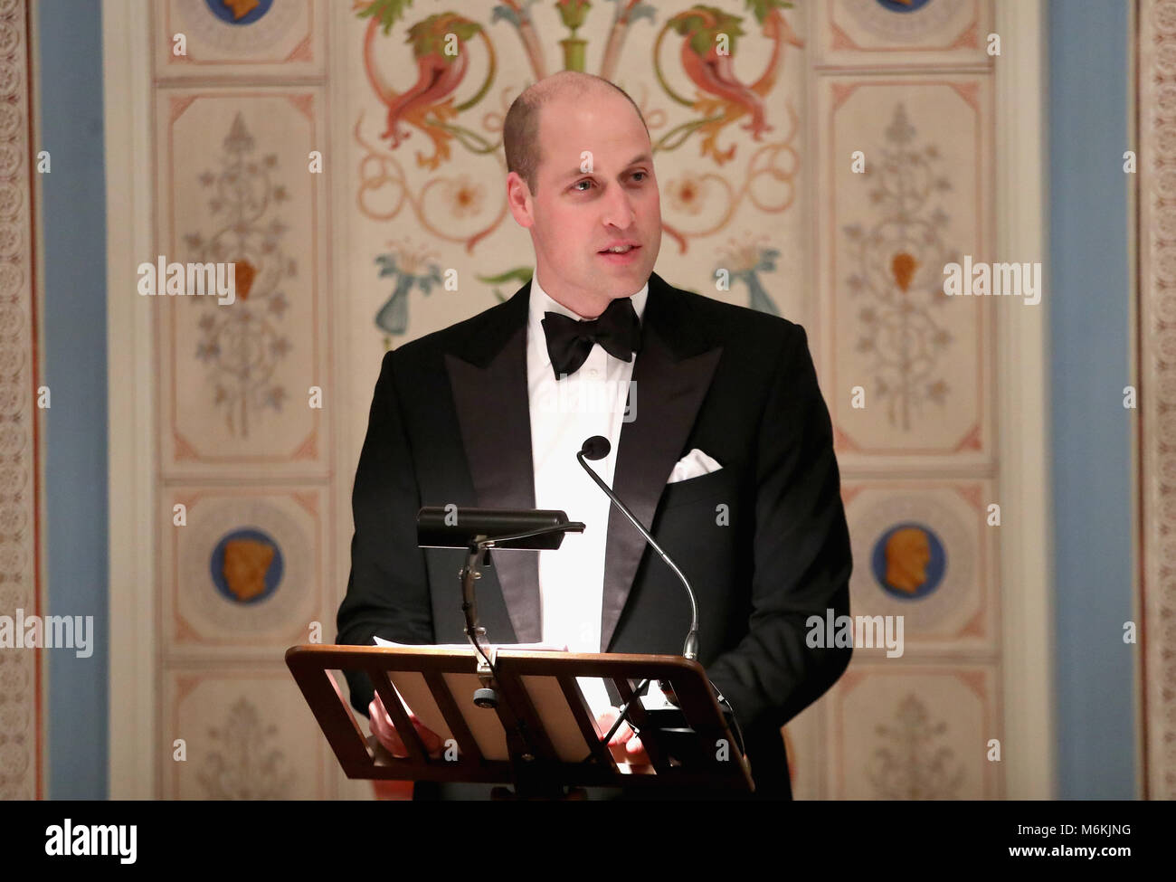 Der Herzog und die Herzogin von Cambridge besuchen Sie ein Abendessen im Königlichen Palast in Oslo. Prinz William und König Harald machten beide Reden an der Veranstaltung. Mit: Wilhelm Herzog von Cambridge, Prinz William, Wo: Oslo, Großbritannien Wann: 01. Februar 2018 Credit: John rainford/WENN.com Stockfoto