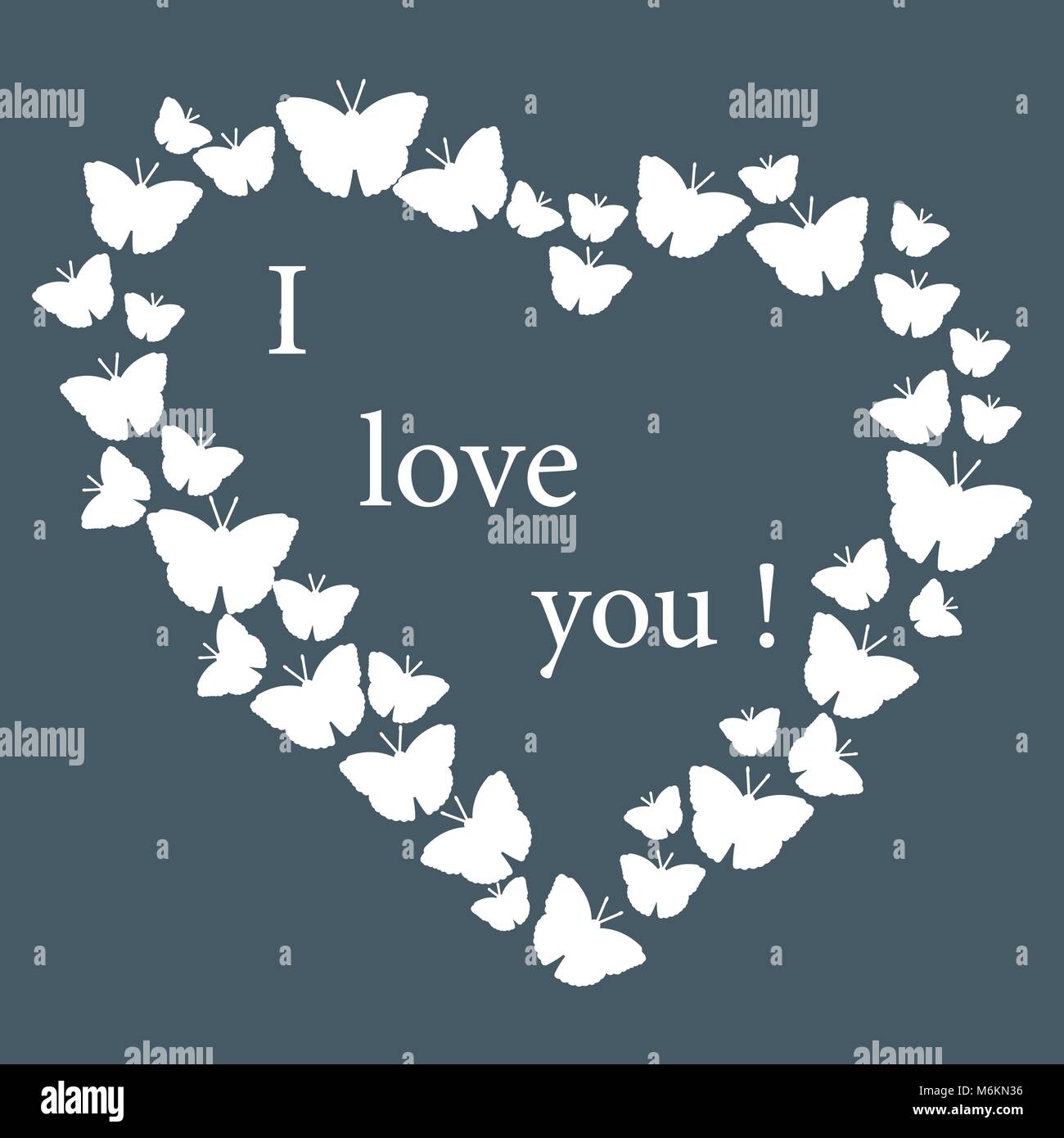 Herz aus vielen Schmetterlinge und die Worte Ich liebe Dich. Design