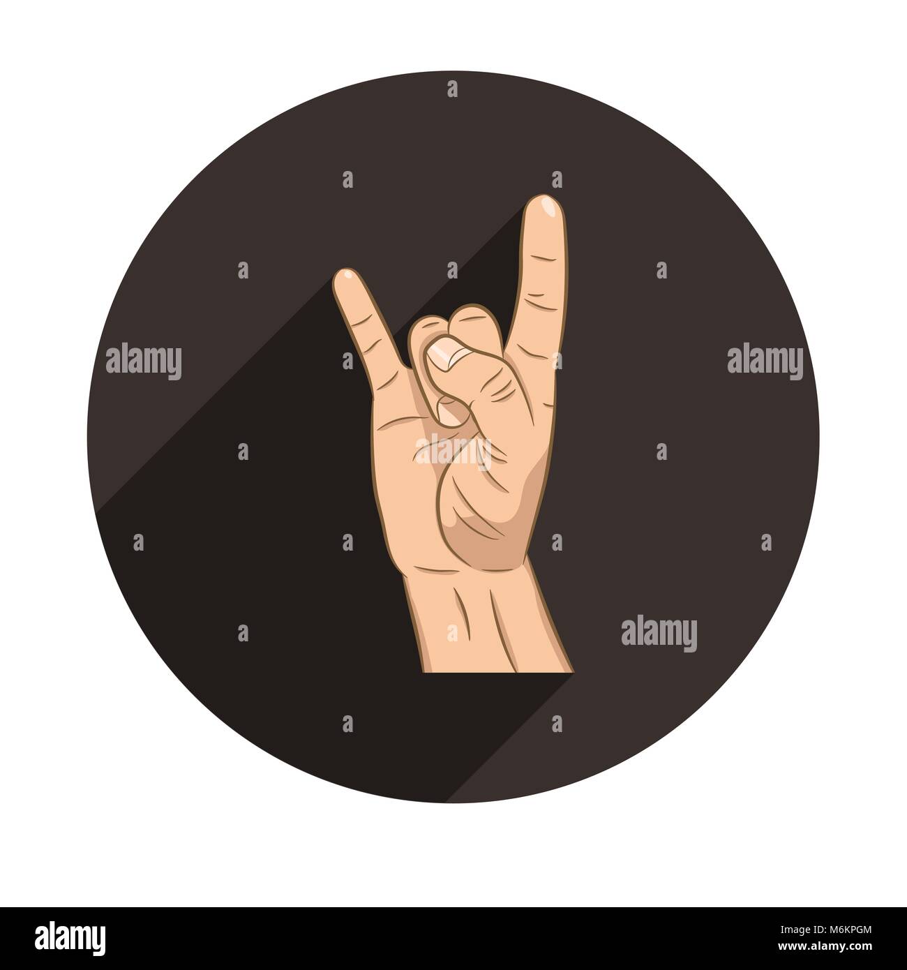 Realistische hand mit Rock n Roll sign Symbol mit langen Schatten. Rock Band. Kultur. Flache Bauform für soziale Netzwerke, Websites, Apps. Stock Vektor