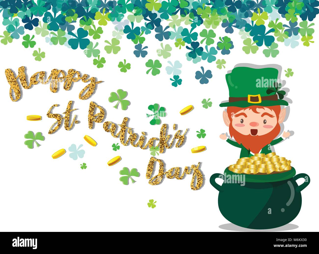 Happy St. Patrick's Day Festival. Irische Feier. grünen Klee shamrock Blätter auf grünem Hintergrund für Poster, Grußkarten, Party Einladung, b Stock Vektor