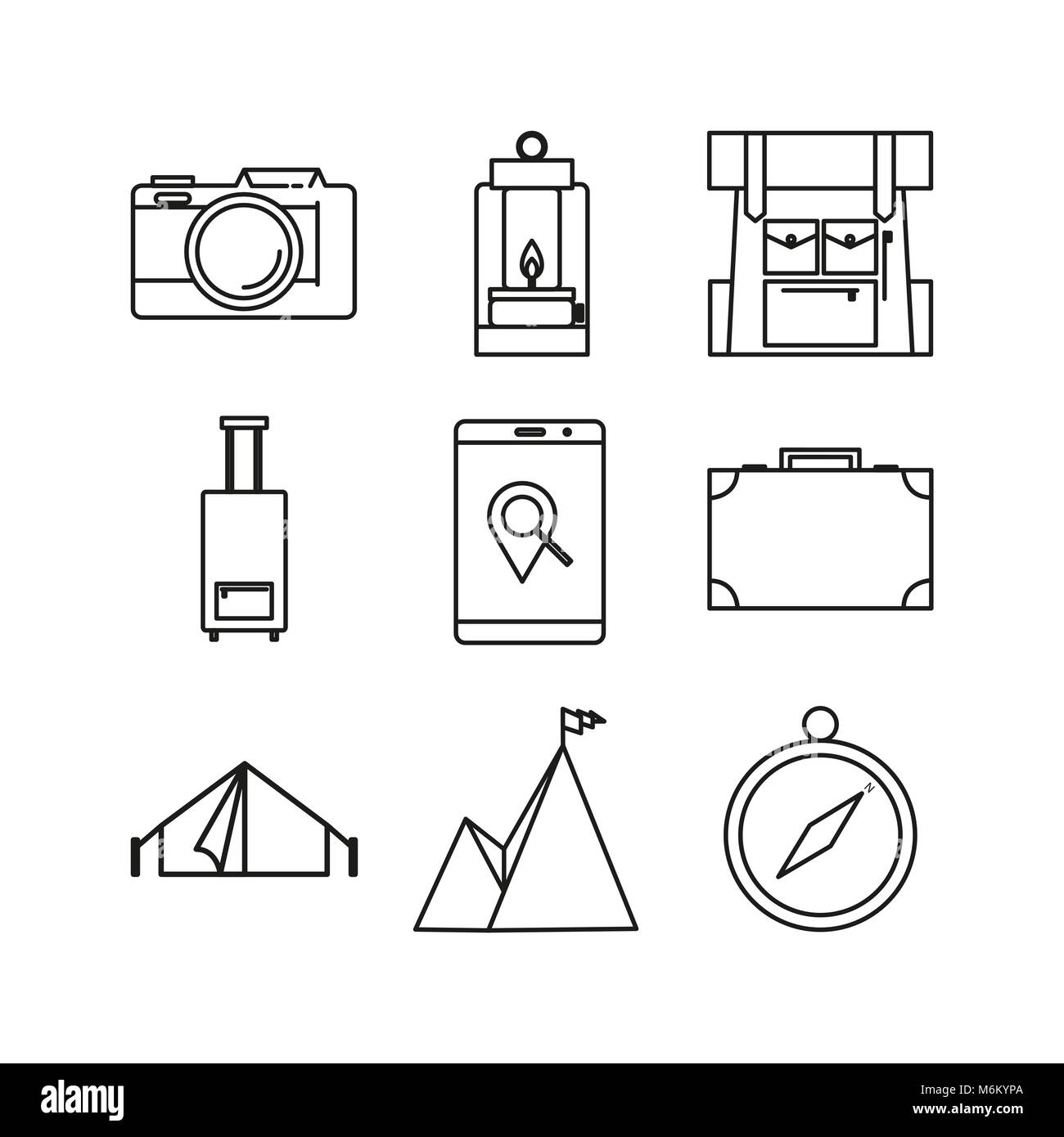 Einfache dünne Umrandung reisen Abenteuer Linie Symbol Vektor Illustration Graphic Design. Stock Vektor