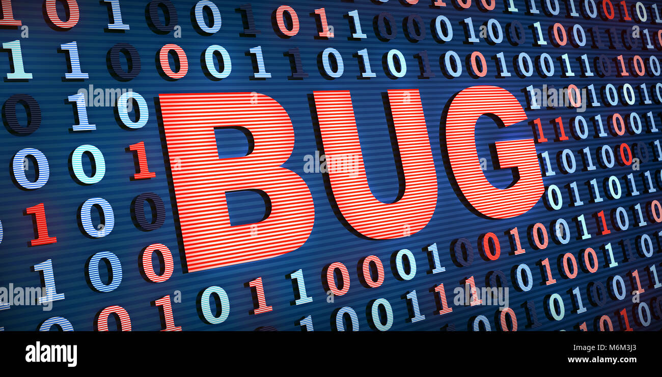 Computer bug und binären Codes. 3D-Darstellung Stockfoto