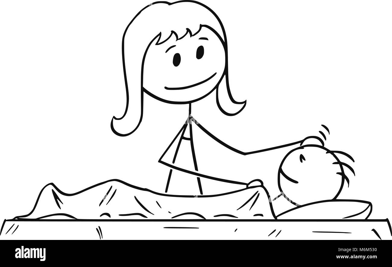 Cartoon von Mutter auf schlafenden Sohn Stock Vektor