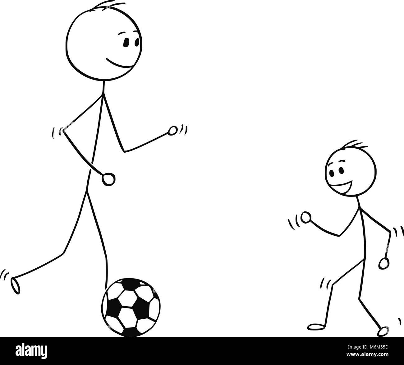 Cartoon von Vater Spielen mit Fußball oder Fußball-Ball mit Sohn Stock Vektor