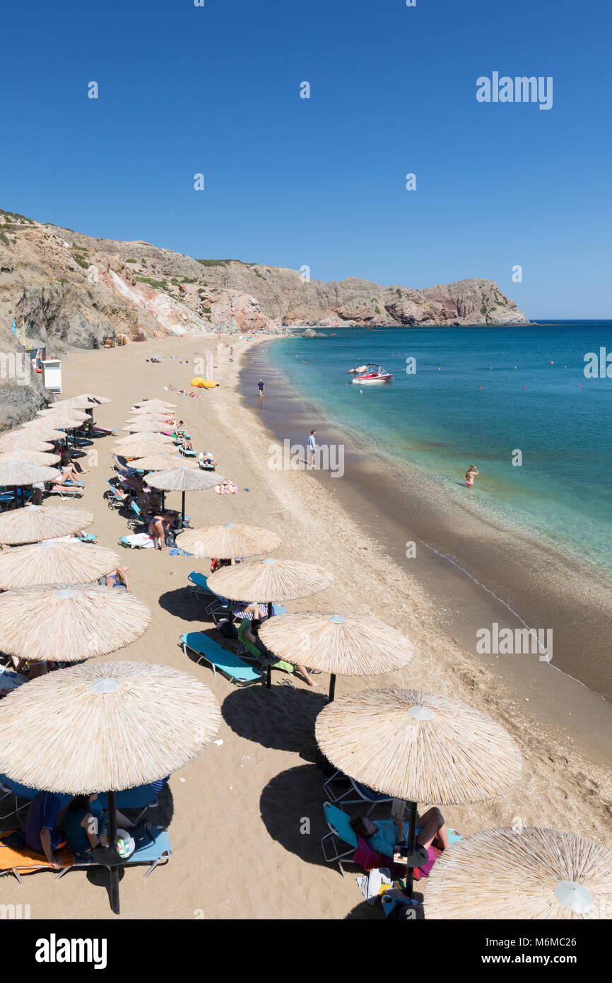 Paliochori Strand an der Süd-Ost-Küste, Milos, Kykladen, Ägäis, Griechische Inseln; Griechenland; Europa Stockfoto
