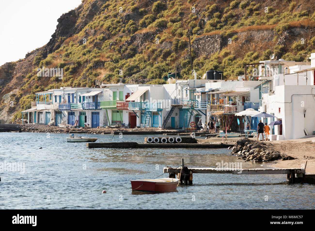 Die bunten Fischer Boot Häuser, Klima, Milos, Kykladen, Ägäis, Griechische Inseln; Griechenland; Europa Stockfoto