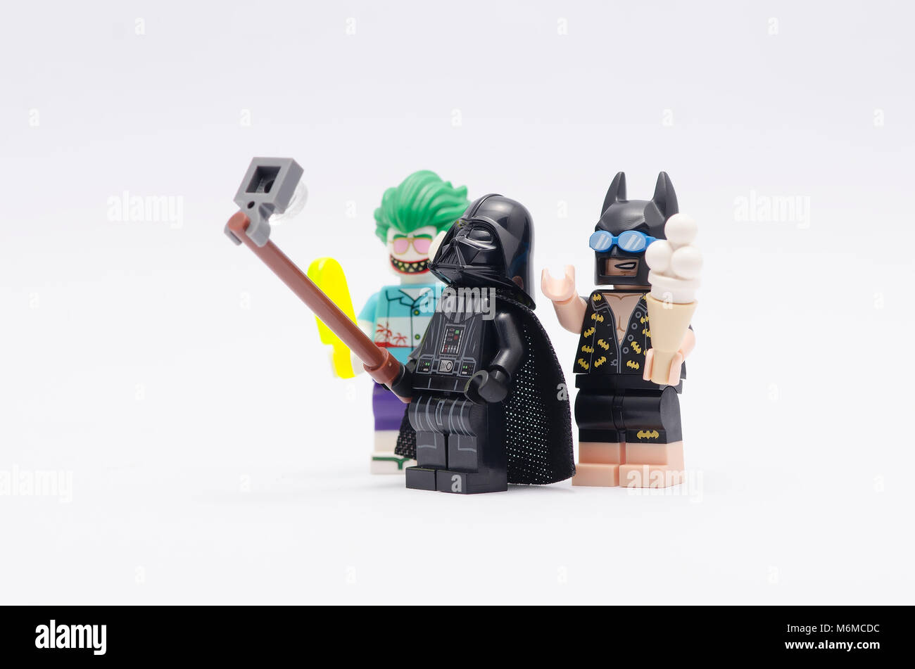 Darth Vader mit Joker und Batman Bild zusammen. auf weißem Hintergrund. Stockfoto