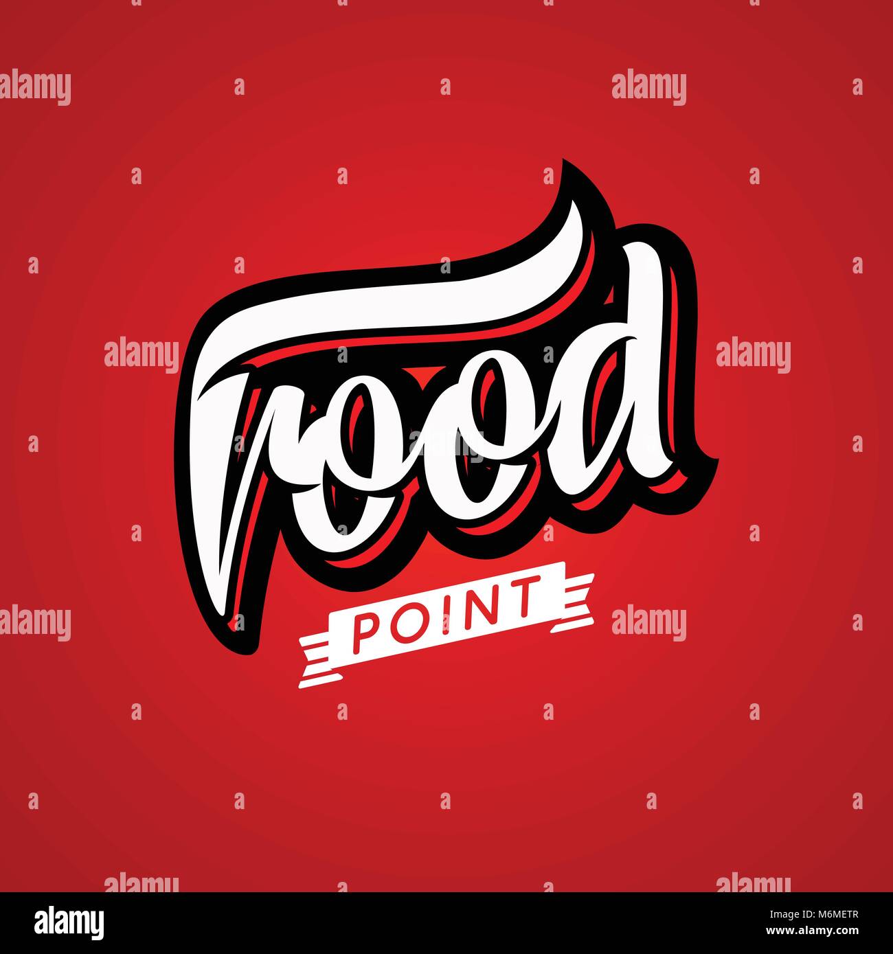 Essen Logo, Schriftzug, cafe Karte zeigen. Restaurant Fast Food, moderner Minimal stilisierte, Vector Illustration auf rotem Hintergrund Stock Vektor