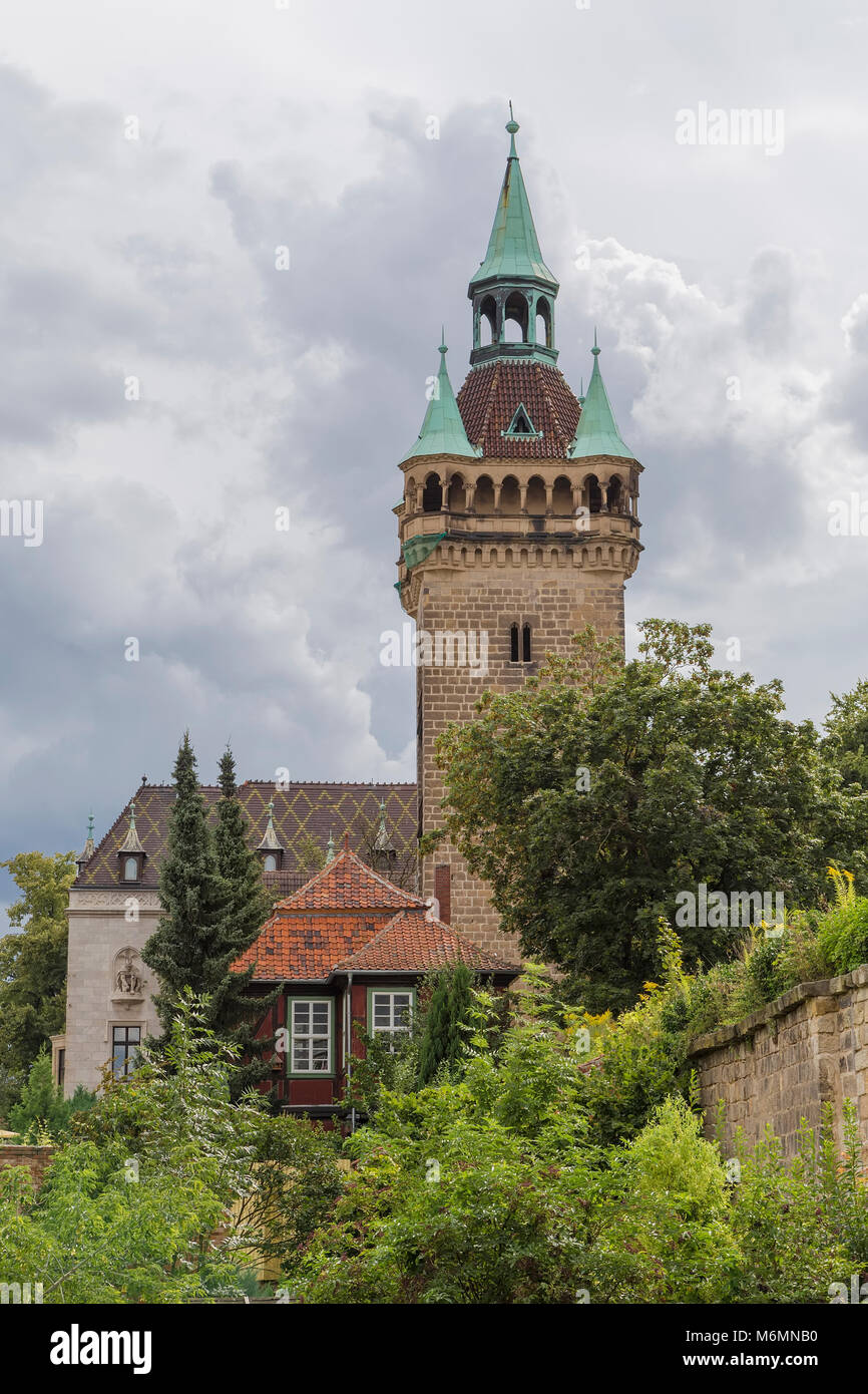 Ehemaliger Sitz mit hohen Steinturm. Quedlinburg. Deutschland Stockfoto