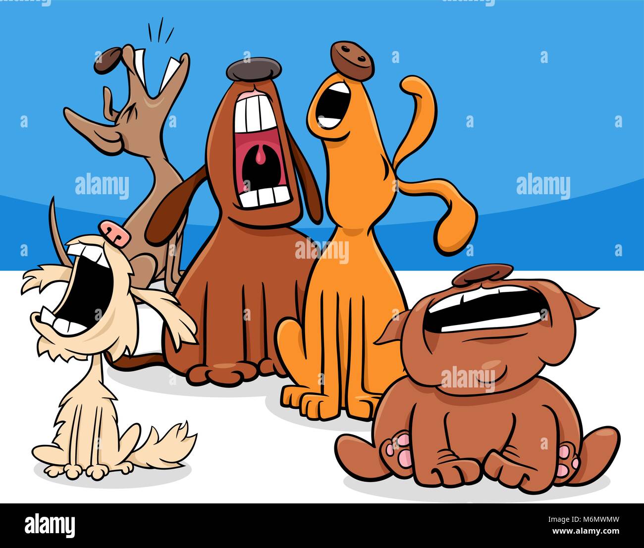 Cartoon Illustration der Hunde Tier Zeichen Gruppe Bellen oder Heulen Stock Vektor