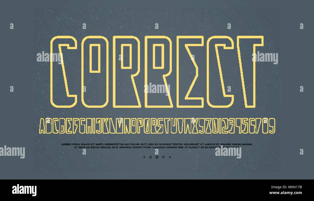 Kontur stil Alphabet Buchstaben und Zahlen. Vektor, Outline Font type ...