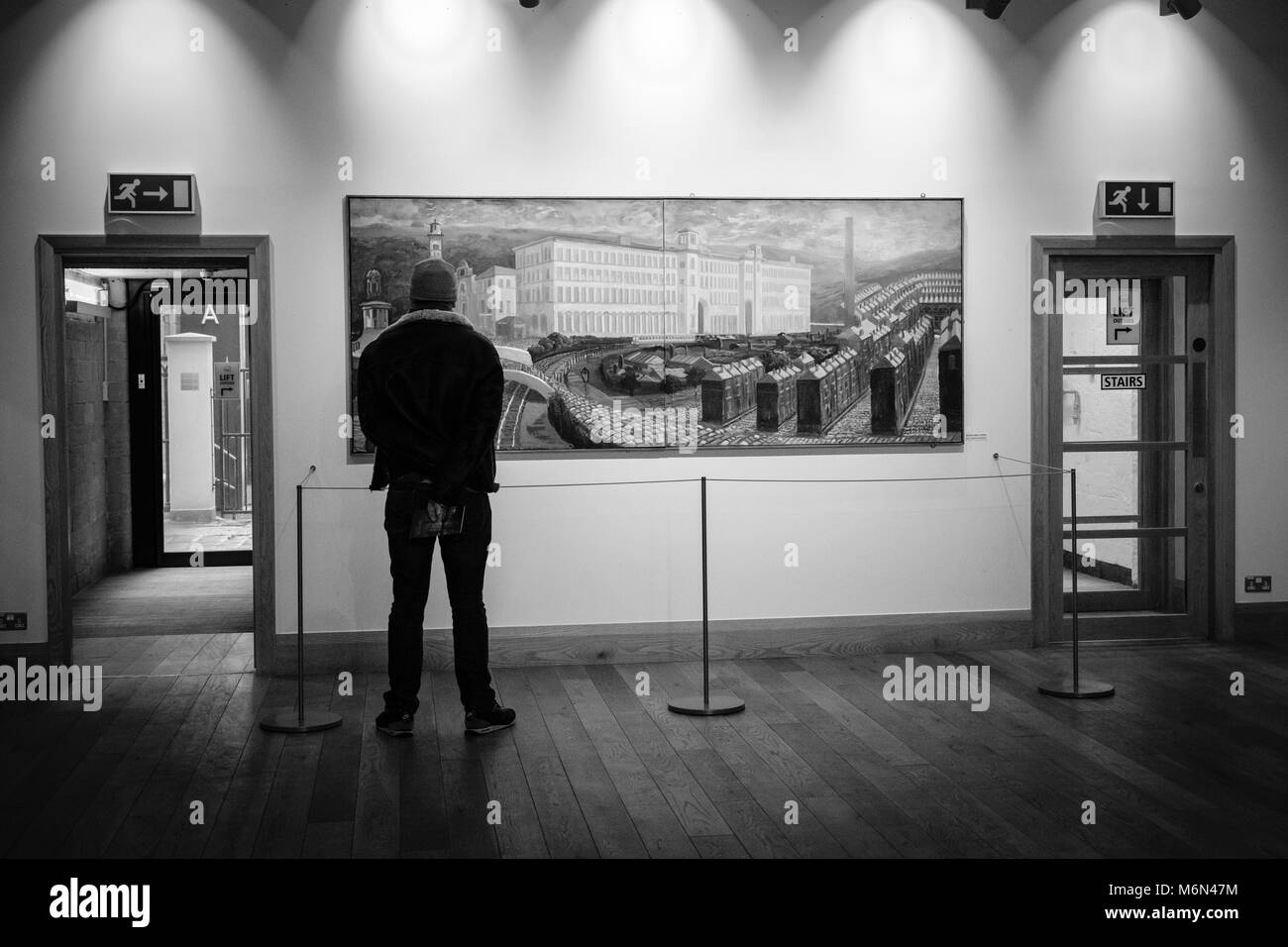 Der 1853 Galerie in Salze Mühle, Saltaire, UNESCO-Weltkulturerbe, Bradford, Yorkshire, Heimat einiger der David Hockney Art. Stockfoto