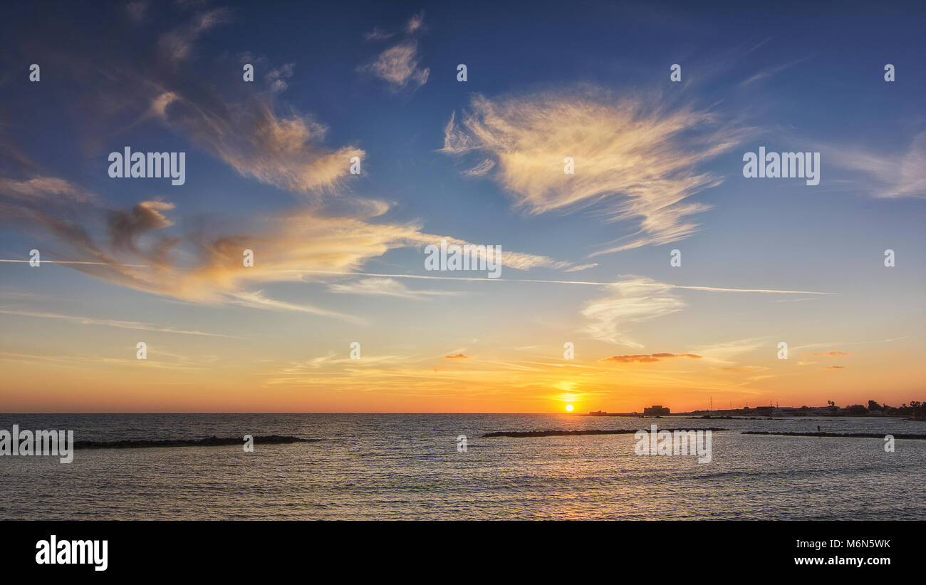 Sonnenuntergang Paphos Zypern EU Stockfoto